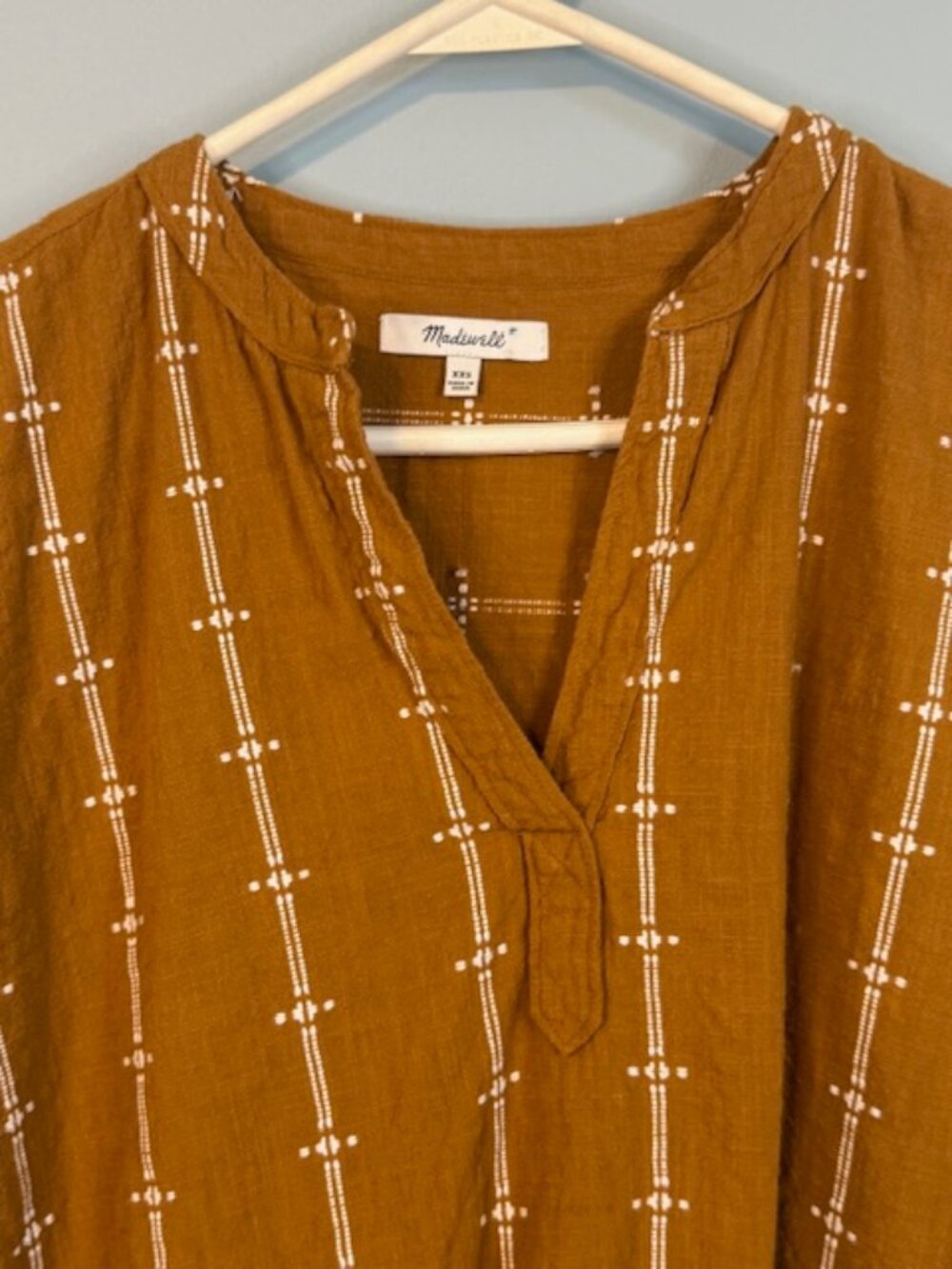 Madewell Central Shirt in Stripe Mix: Ochre Mustard Short Sleeve Blouse - Picture 7 of 8